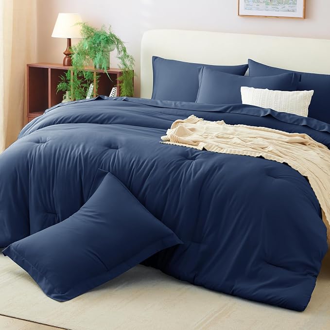 CozyLux Oversized King Comforter Set Navy Blue, 7 Pieces Bed in a Bag Comforter - Image 9