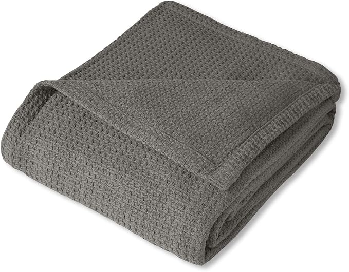 100% Fine Cotton Luxurious Basket Weave Blanket, Dark Gray, King Size - Image 2