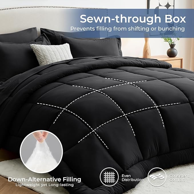 Sasttie Twin Comforter Set Black, 5 Pieces Bed in a Bag Twin, Complete Bedding - Image 7