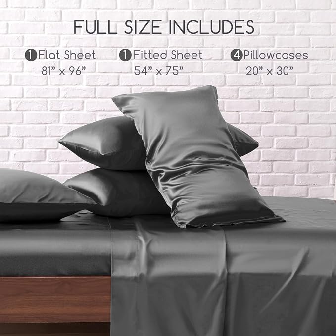 MR&HM Satin Bed Sheets, Full Size Sheets Set - Image 2