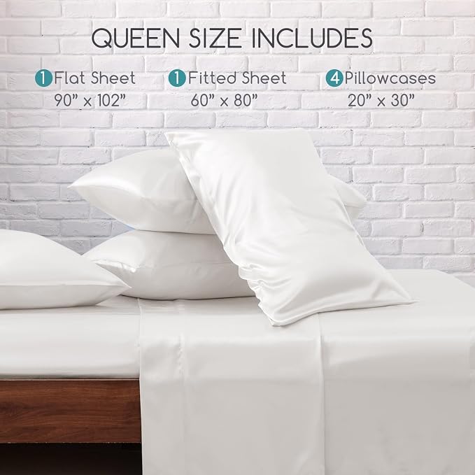 MR&HM Satin Bed Sheets, Queen Size Sheets Set - Image 7