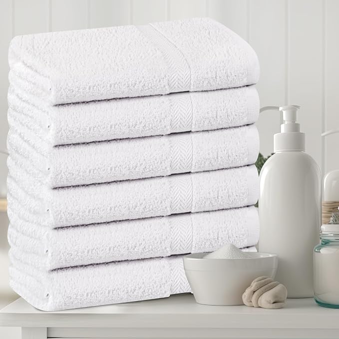 Towel and Linen Mart 100% Cotton White 6 Pack Medium Bath Towel Set, Quick Dry - Image 6