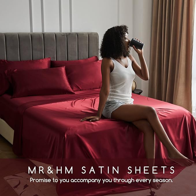 MR&HM Satin Bed Sheets, Queen Size Sheets Set - Image 7