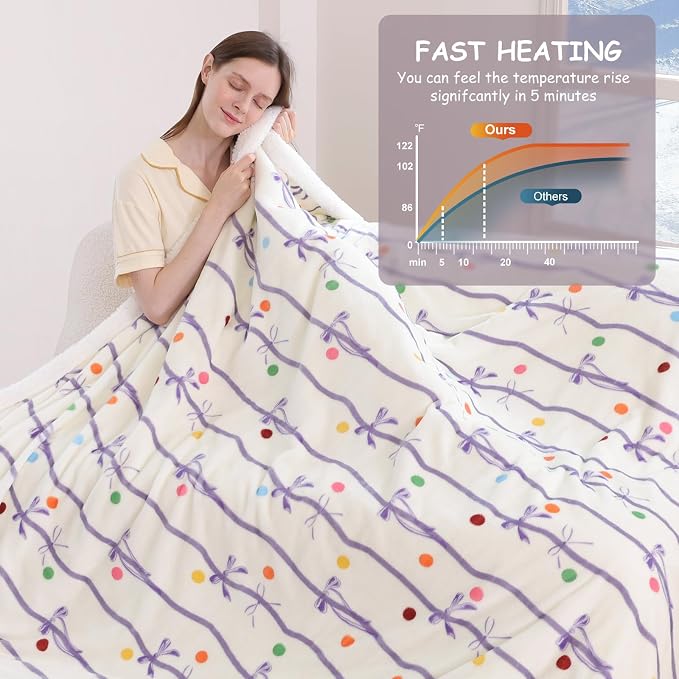 Purple Bow Electric Throw Blanket 50" x 60" - Image 5