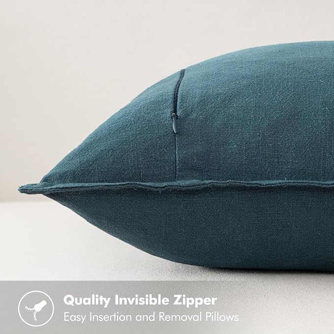 MIULEE Decorative Linen Euro Sham Pillow Covers 26x26 Blue ​Boho Farmhouse​ - Image 3