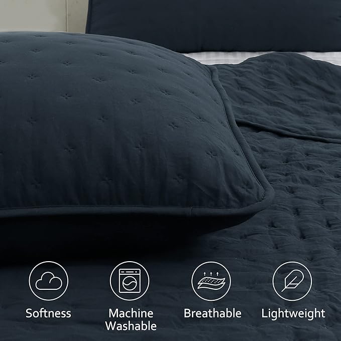 ROARINGWILD Navy Blue King Size Quilt Bedding Set - Image 3