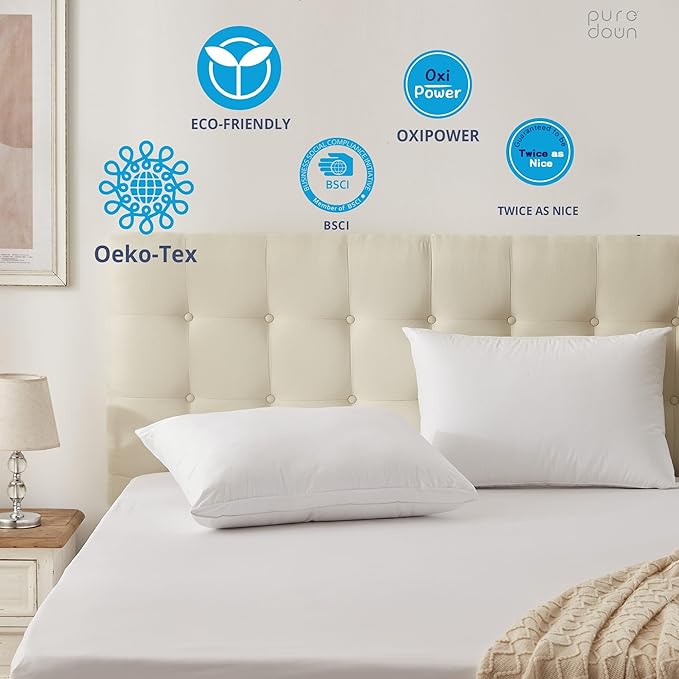 puredown® Goose Feather Down Sleeping Pillow Soft Bed Pillow - Image 5