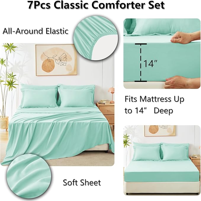 CozyLux King Size Comforter Set Mint Green - Image 5