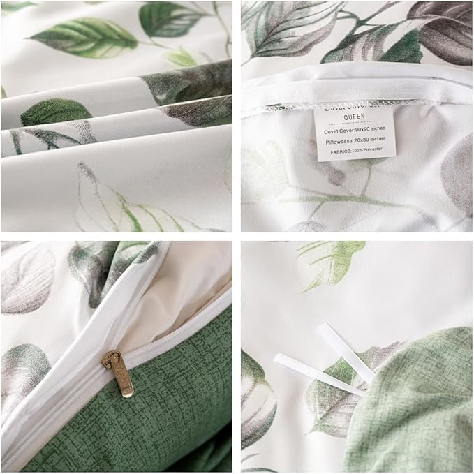 OAITE Duvet Cover King Size, Reversible Leaf White Duvet Cover Set - Image 4