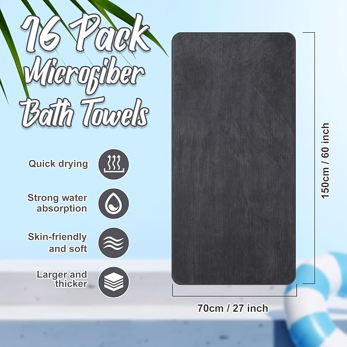 SmoothNovelty 16 Pack Microfiber Bath Towels Bulk 27'' x 60'' Oversized Size - Image 2