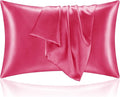 BEDELITE Satin Pillowcase with Zipper 2 Pack, Hot Pink Pillow Cases Standard by BEDELITE