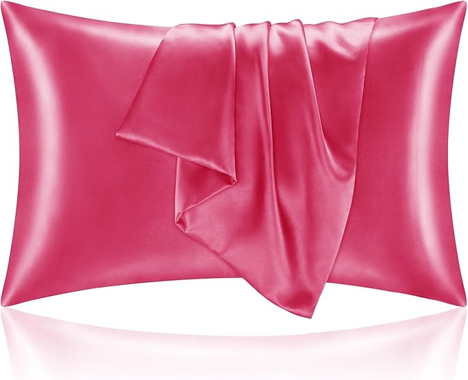 BEDELITE Satin Pillowcase with Zipper 2 Pack, Hot Pink Pillow Cases Standard by BEDELITE