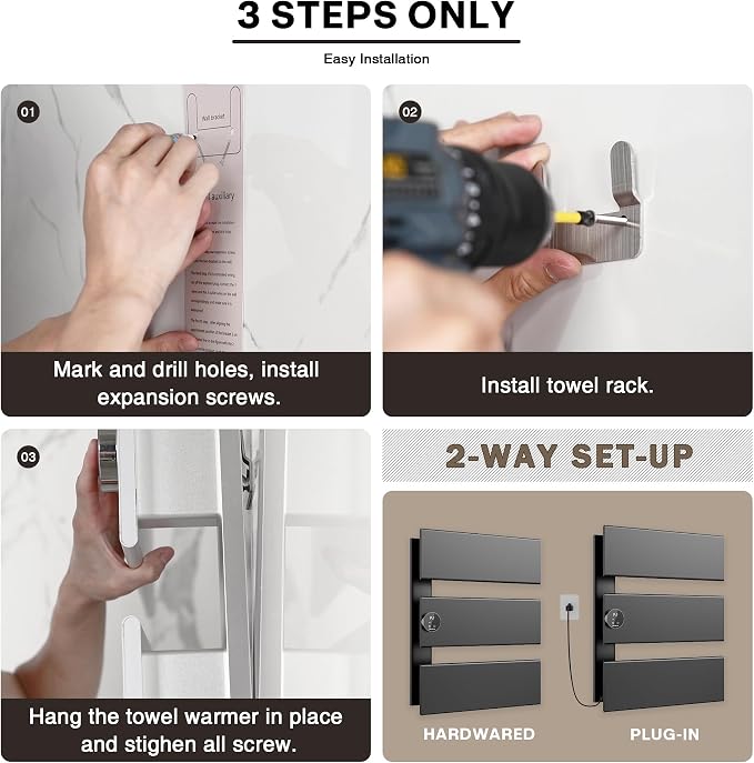 K&KALONZO Electric Towel Warmer, 18.35" W x 22.8" H Wall-Mounted Towel Heater - Image 6