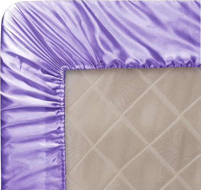 Homiest Lavender Satin Fitted Twin XL Size Bed Sheet, Deep Pocket, Luxury & - Image 6