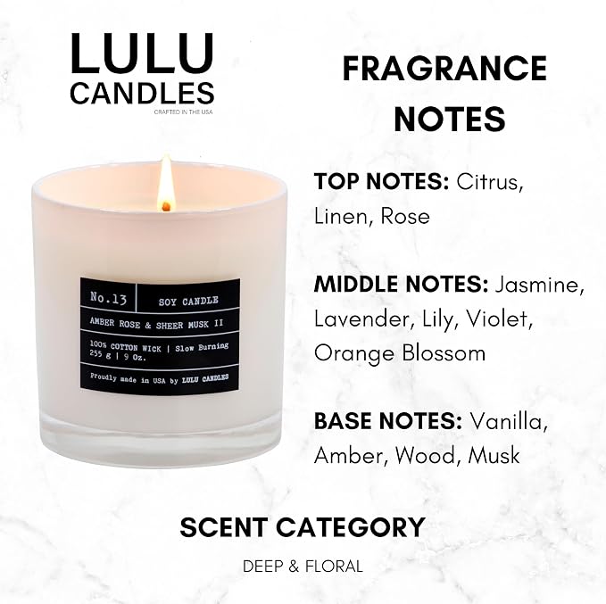 Lulu Candles | Amber, Rose & Sheer Musk II | Luxury Scented Soy Jar Candle | - Image 2
