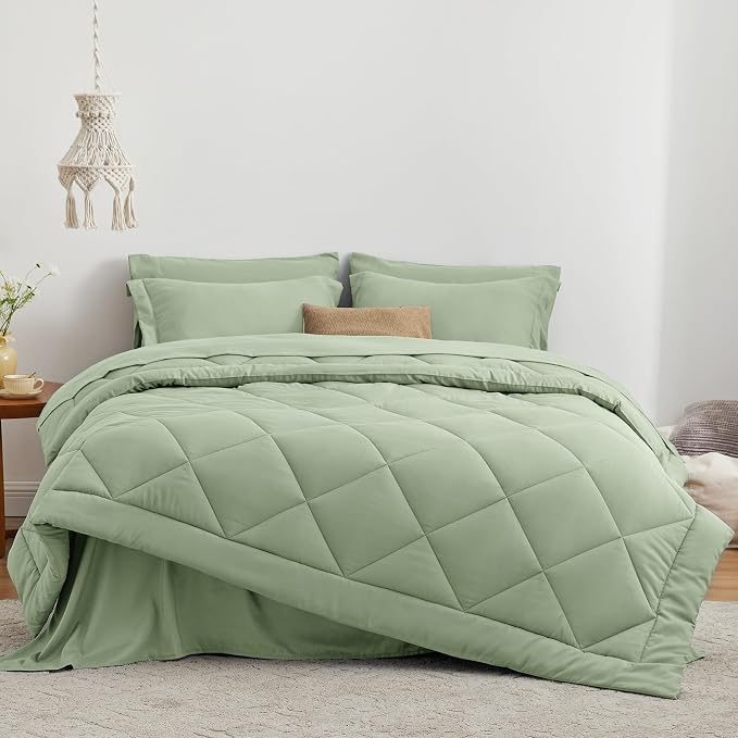 Love's cabin California King Comforter Set Sage, 7 Pieces California King Bed - Image 2