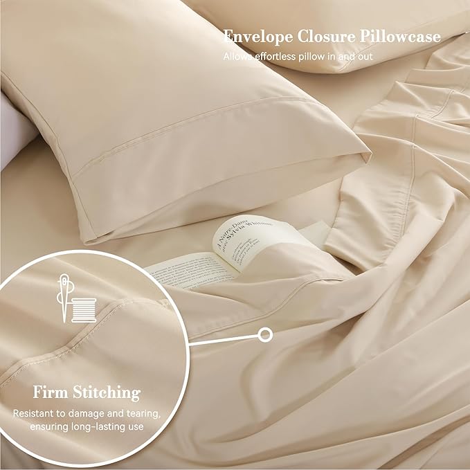 Twin Sheet Set 3 Piece, Wrinkle Free, Oeko-Tex Certified Bedsheets，Cream - Image 4