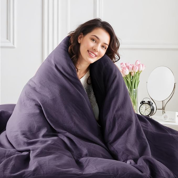 NEXHOME PRO 100% Washed Cotton Duvet Cover Queen Size, Ogranic Natural Linen - Image 7