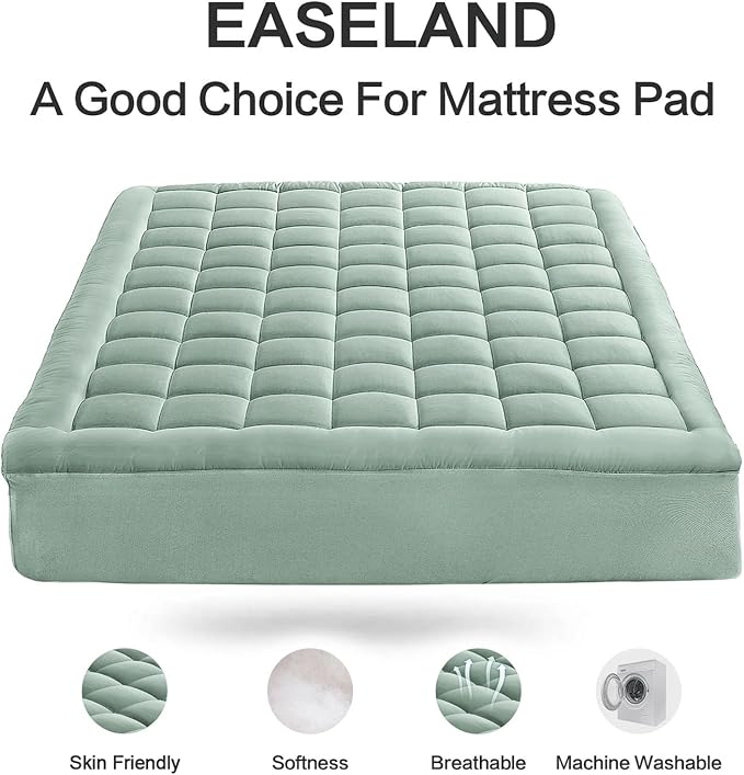 EASELAND California King Mattress Pad Pillow Top Mattress Cover Quilted Fitted - Image 2