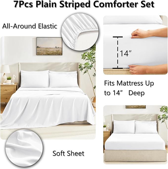 CozyLux Queen Comforter Set White, 7 Pieces Bed in a Bag, All Season Bedding - Image 5