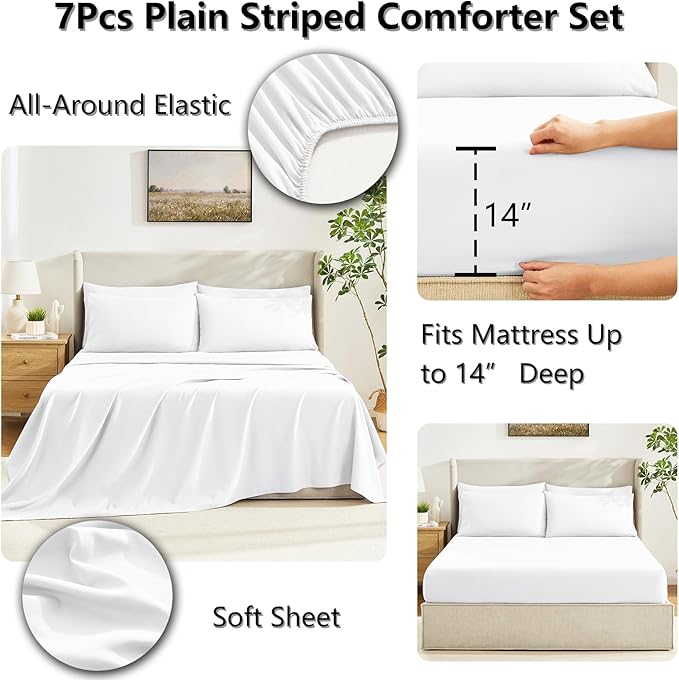 CozyLux King Size Comforter Set White, 7 Pieces Bed in a Bag, All Season - Image 5