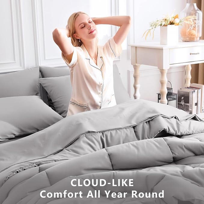 CozyLux Full Size Comforter Set French Grey, 7 Pieces Bed in a Bag, All Season - Image 4