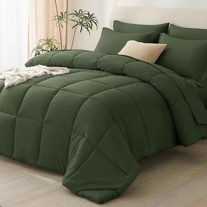 CozyLux Queen Comforter Set Olive Green by CozyLux