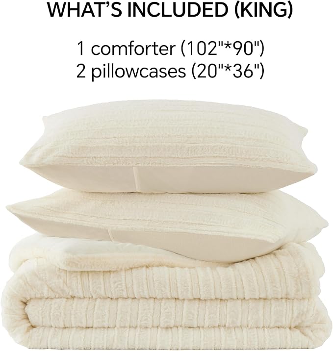 BEDELITE Fleece King Comforter Set -Super Soft & Warm Fluffy Cream White Faux - Image 8