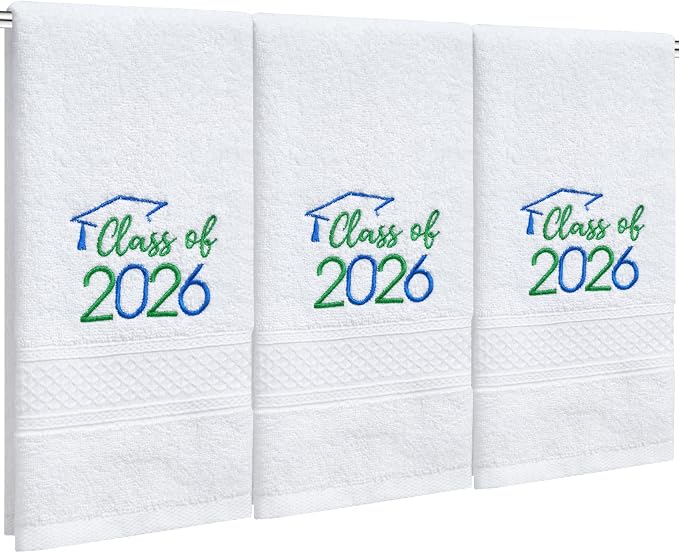 MASHAN Class of 2026 Graduation Hand Towels 3 Pack, 100% Cotton Soft Absorbent by MASHAN