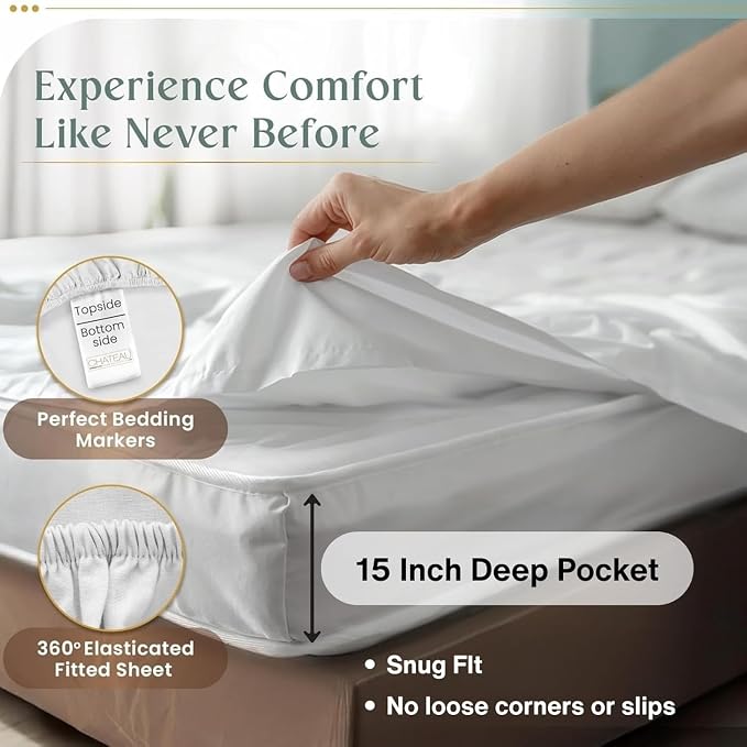 100% Egyptian Cotton Sheets King Size Sheets Set - Image 3