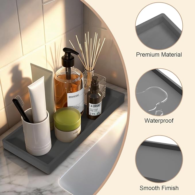 Bathroom Vanity Tray, Silicone 11.8 x 5 Inch Bathroom Counter Tray Decor - Image 2