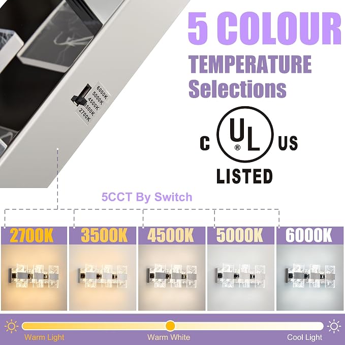 Modern LED Bathroom Light Fixtures Dimmable 3-Light Chrome Vanity Light - Image 3
