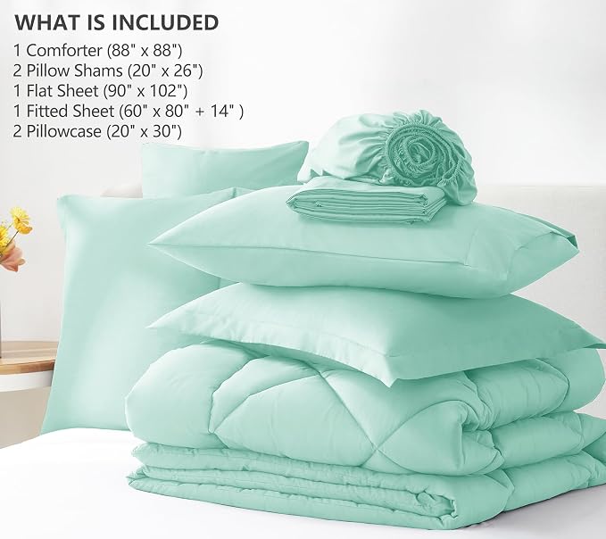 CozyLux Queen Comforter Set Mint Green - Image 6