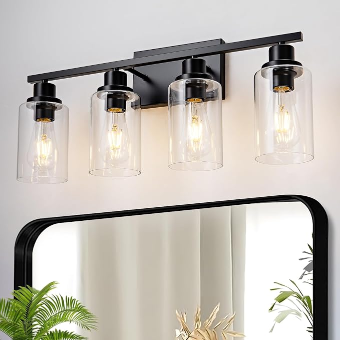 4 Light Black Bathroom Vanity Light Fixture Over Mirror Modern Farmhouse Wall by HCCZLighting