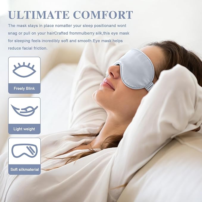 Silk Sleep Mask, Eye Mask for Sleep Women Men, Mulberry Sleeping Mask - Image 5