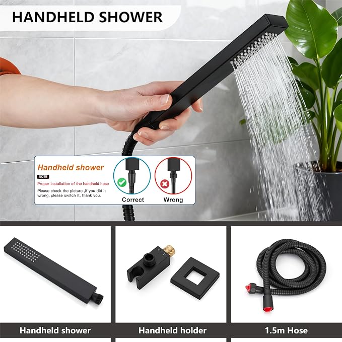 Midanya Shower System with Tub Spout, Bathtub Shower Faucet Set with Square - Image 8
