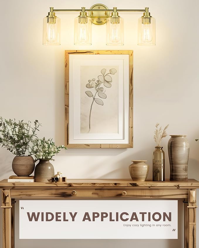 FEMILA Vanity Lights for Bathroom, Modern 4-Light Gold Bathroom Light Fixture - Image 4