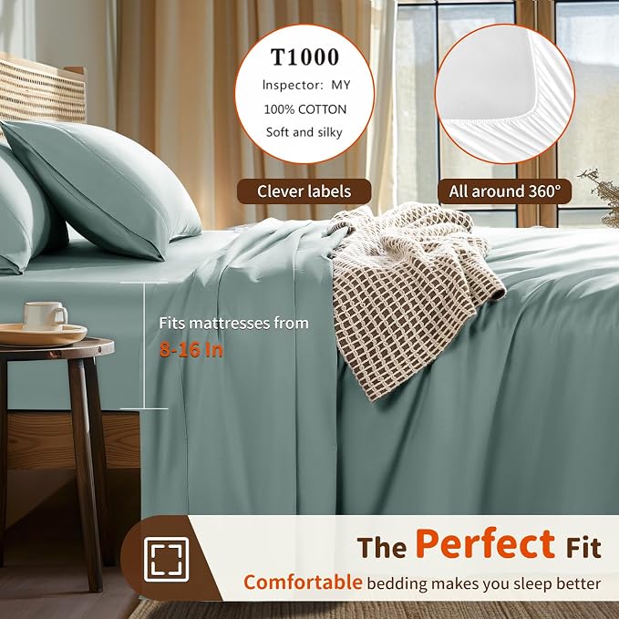 LBRO2M 1000 Thread Count 100% Egyptian Cotton Sheets Set Twin, 3 Piece Sets Bed - Image 3