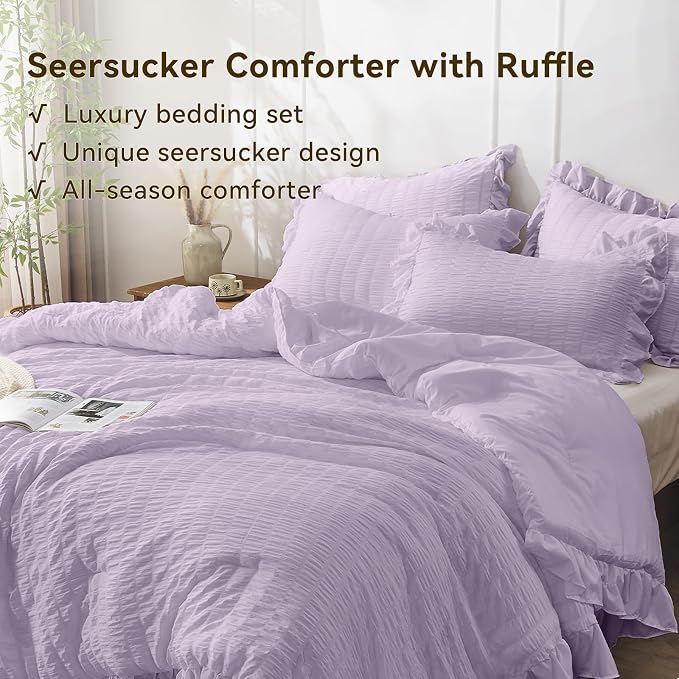 JOLLYVOGUE Lavender Comforter Full Size, 3 Pieces Seersucker Lightweight Full - Image 4