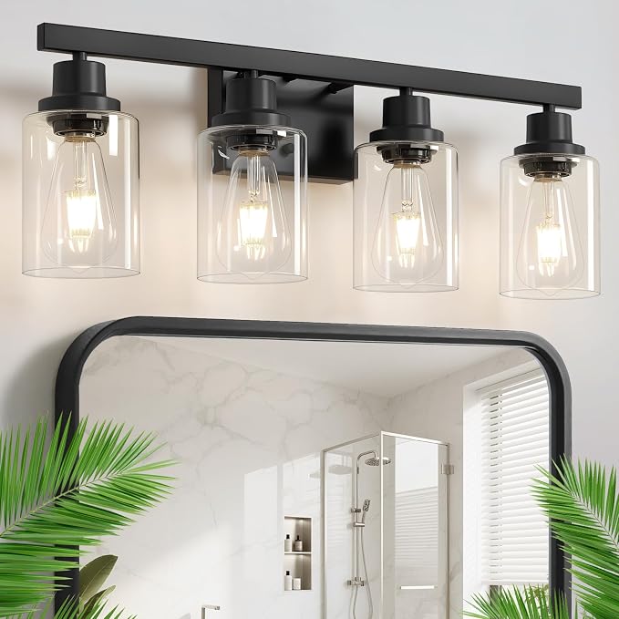 4-Light Bathroom Vanity Light, Modern Matte Black Wall Sconce Lighting - Image 2