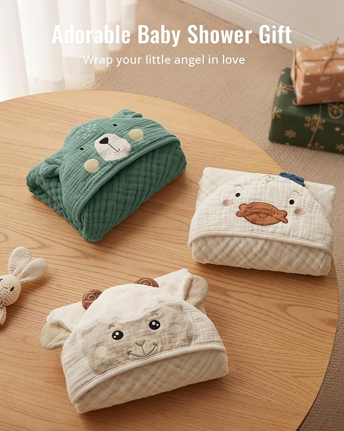 Blissful Diary Muslin Baby Hooded Towel 1 Pack, Soft & Absorbent Bath Towel - Image 6