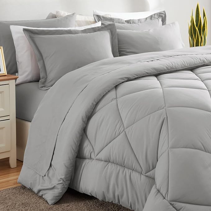 CozyLux King Size Comforter Set Light Grey - Image 8