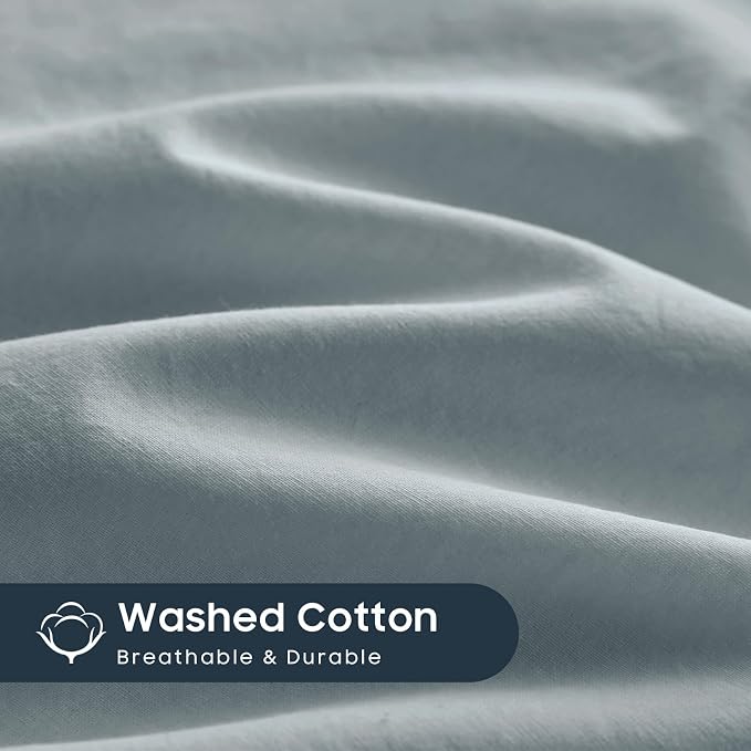 Wake In Cloud - Cotton Duvet Cover Set, Twin Size, Light Denim Blue, 100% - Image 5