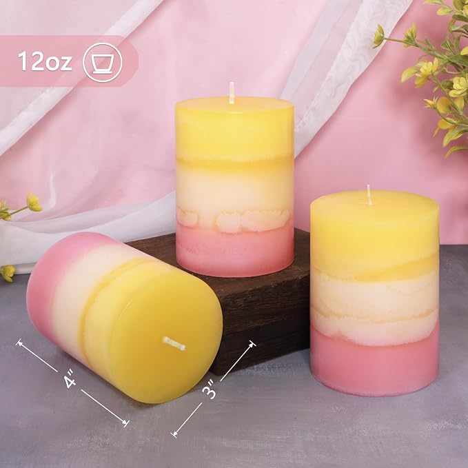 Sweet Scented Candles 3x4 Inch Pillar Candle Honeysuckle Scented Layered Yellow - Image 5