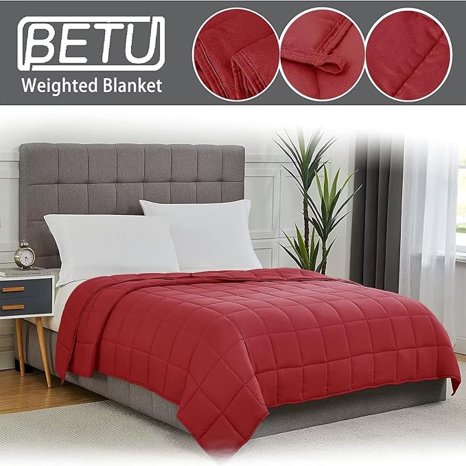 Red Weighted Blanket for Adults 12lbs, Queen Size Cooling Heavy Throw Blanket - Image 3