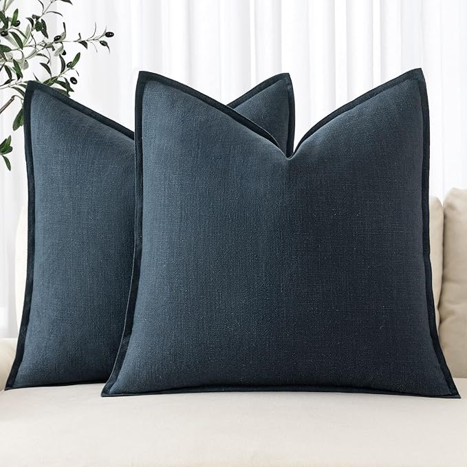 MIULEE Decorative Linen Pillow Covers 20x20 Inch Navy Blue ​Boho Farmhouse​ by MIULEE