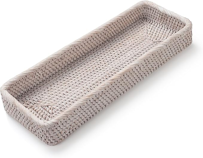 Rattan Bathroom Vanity Trays Toilet Tank Baskets Long Narrow Hand Towel Storage - Image 2