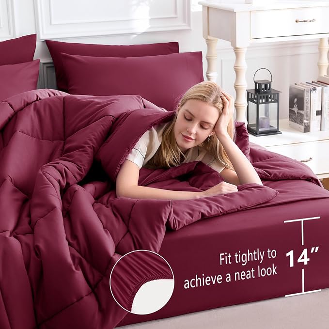 CozyLux Queen Comforter Set Burgundy, 7 Pieces Bed in a Bag, All Season Bedding - Image 5