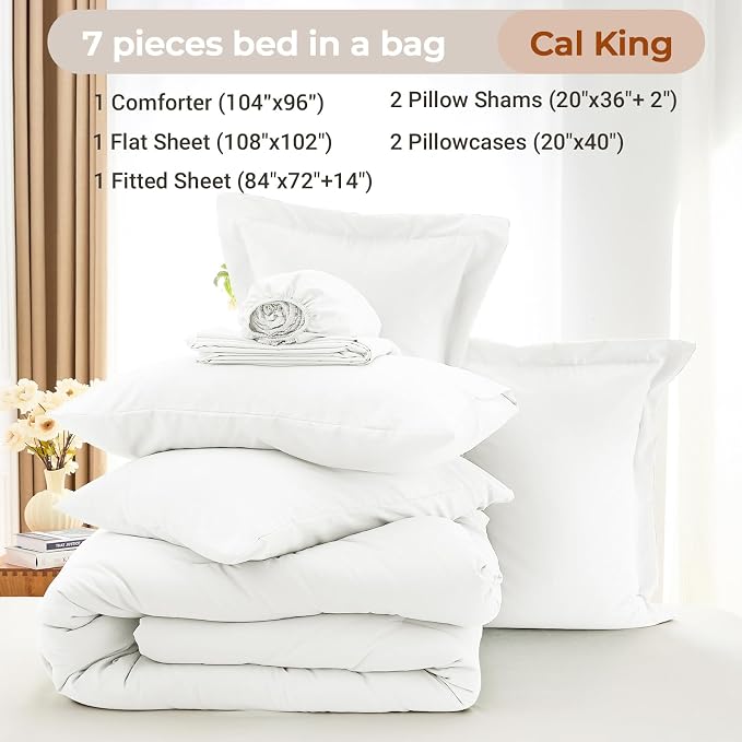 MUXHOMO 7 Pieces California King Comforter Set, Soft Bed in a Bag Cal King Size - Image 5