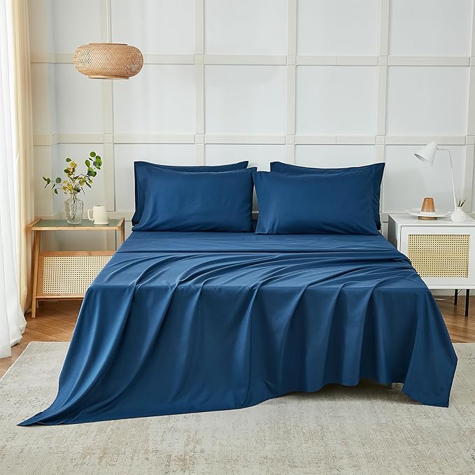 ILAVANDE Navy Blue King Sheets Set 6 Piece, Hotel Luxury Super Soft 1800 Series - Image 2